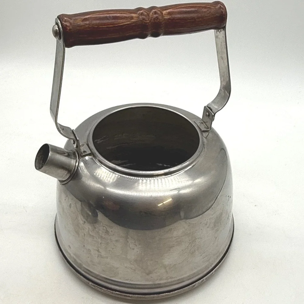 VTG Farberware 752 Stainless Steel Tea Kettle 1.5 Qt Wood Handle‎ handle Crack